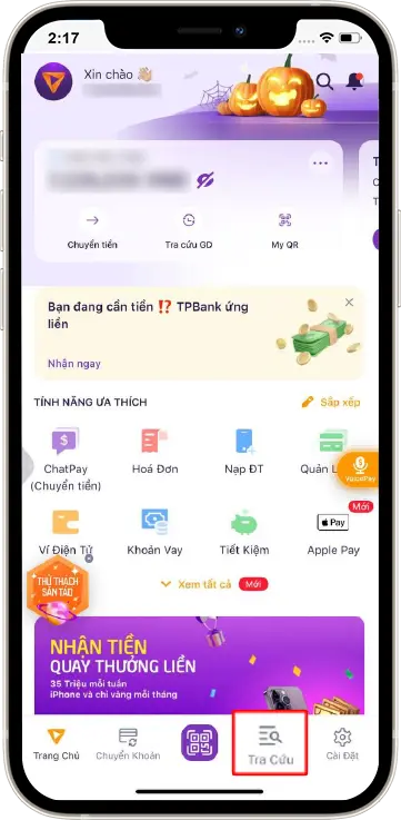 Bước 1: Tại giao diện chính » Chọn mục tra cứu